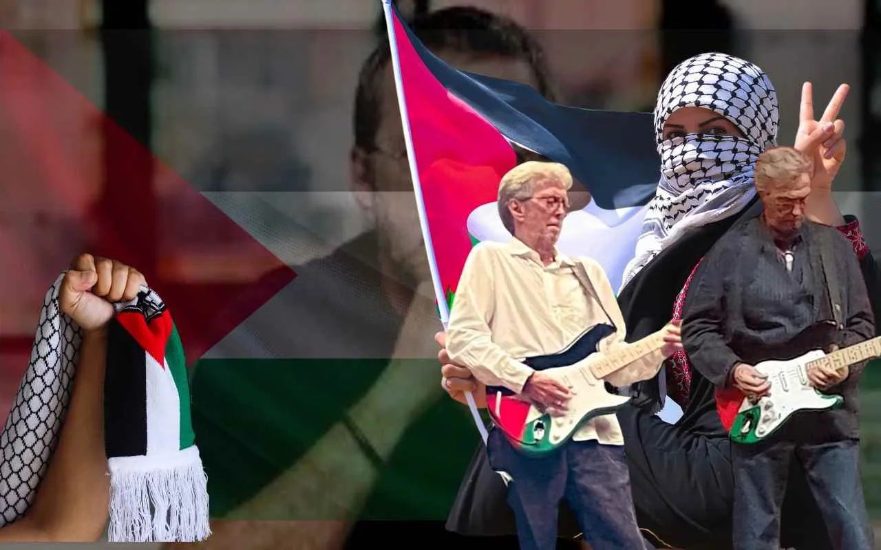 Eric Clapton Mainkan Gitar Berbendera Palestina di Konser Amal