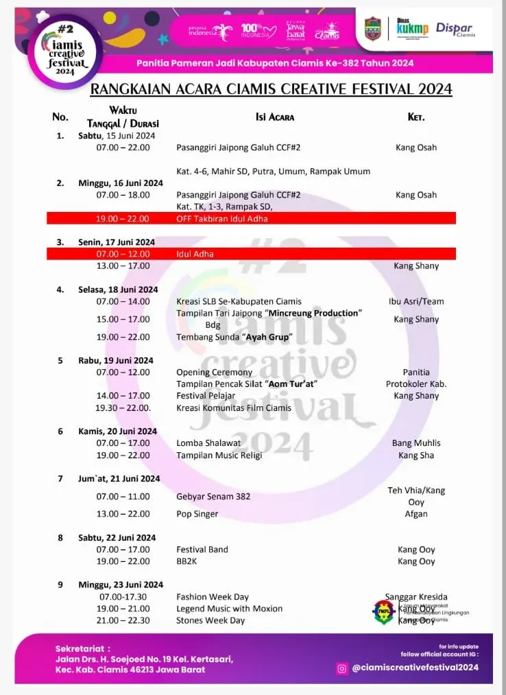 Rundown Ciamis creative Festival 2024