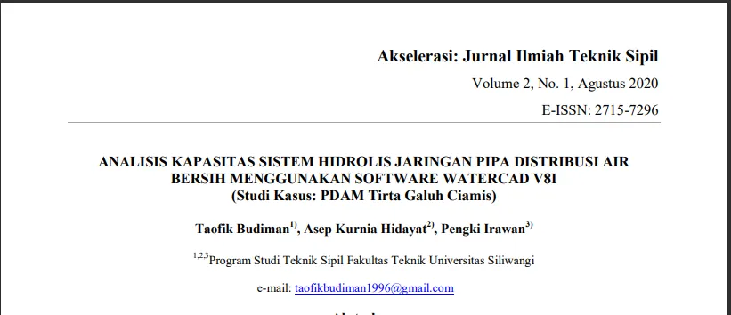 Akselerasi Jurnal Ilmiah Teknik Sipil Universitas Siliwangi