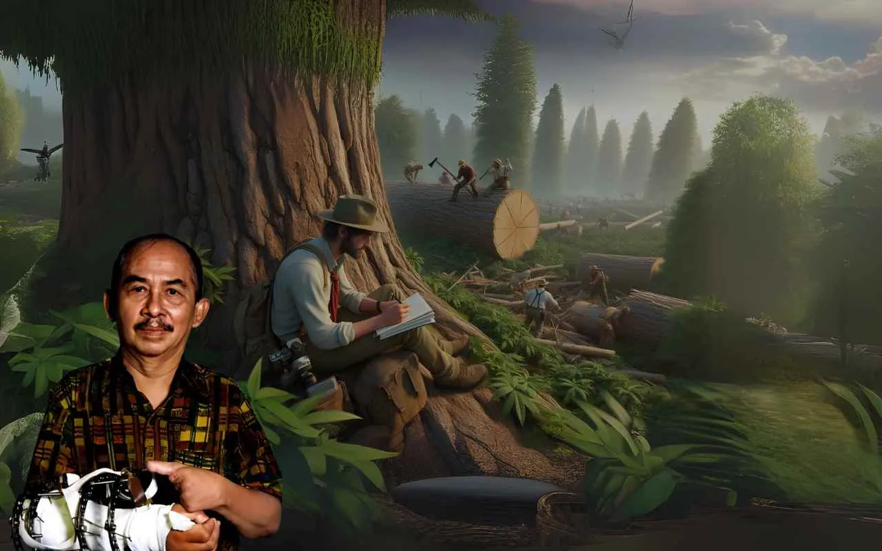 Abi Kusno Nachran Jurnalis Pemberani Hantam Illegal Logging. Gambar Ilustrasi AI