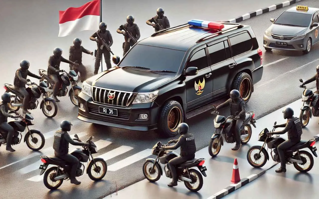 Mobil Plat Nomor RI 36 Penuh Misteri: Pengawal Patwal Arogan. Gambar Ilustrasi AI