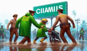 Polisi Dorong Motor Mogok, Warga Ciamis: Heroik dan Inspiratif, Gambar ilustrasi AI